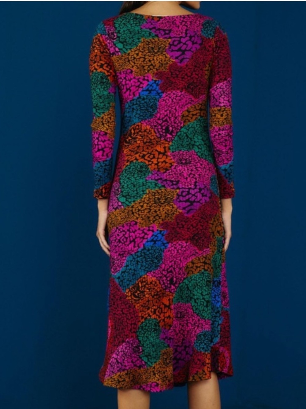 Farm Rio Rainbow Mix Jersey Dress Ribbed Knit Long Sleeve Midi New Size Medium - Picture 3 of 13